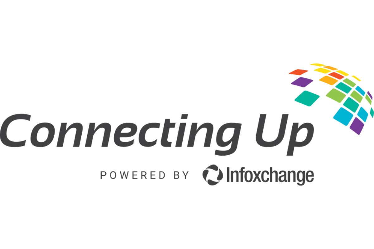 Connecting Up logo with the tagline 'Powered by Infoxchange' and a colourful mosaic design.